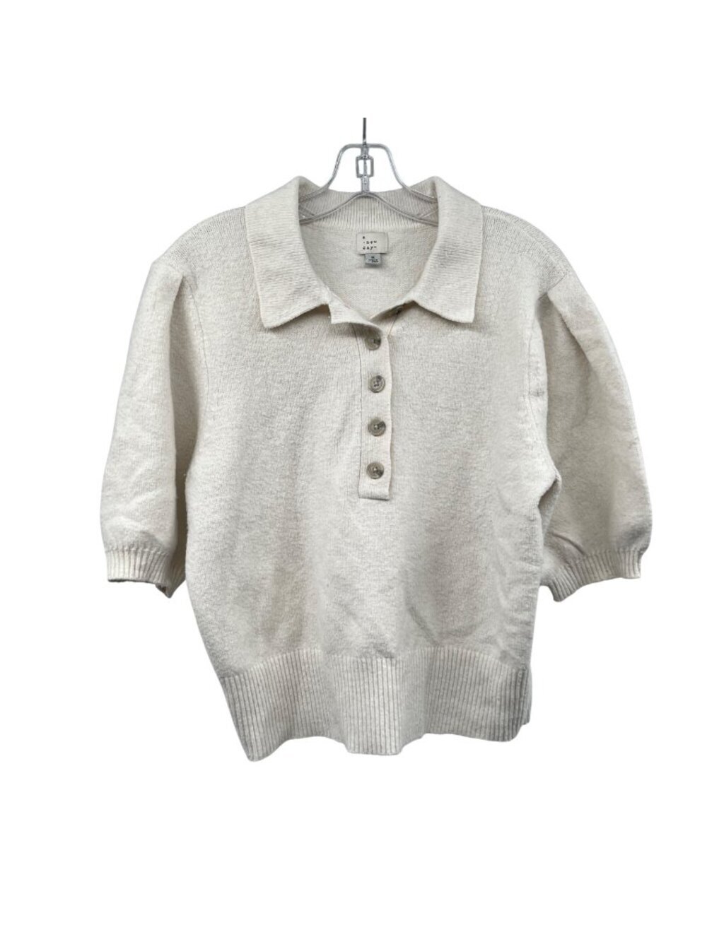 A New Day Womens Short Sleeve Sweater Off White Collared Buttons Size Medium
